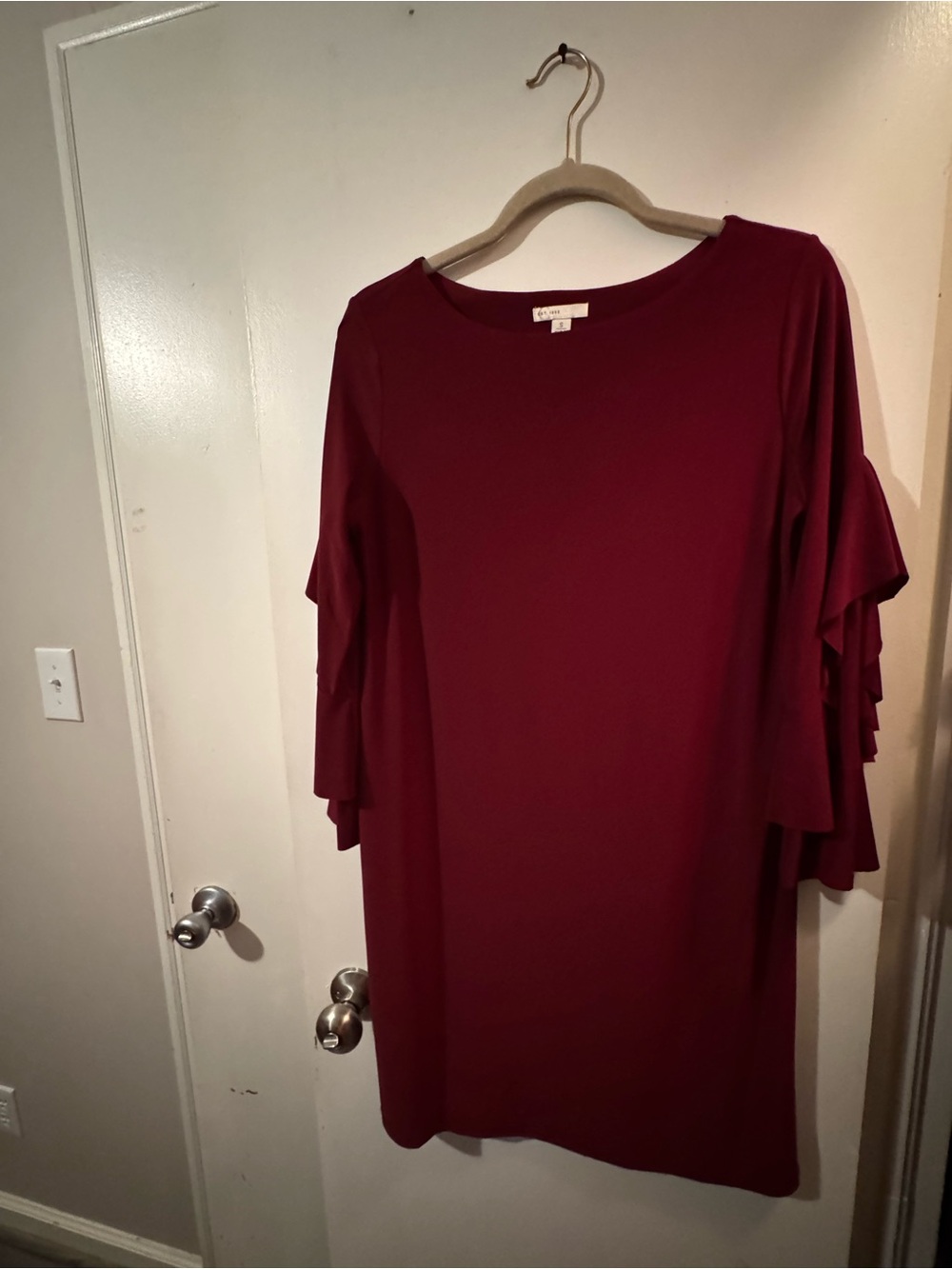 Catherines Wine Ruffle-Sleeve Shift Dress
